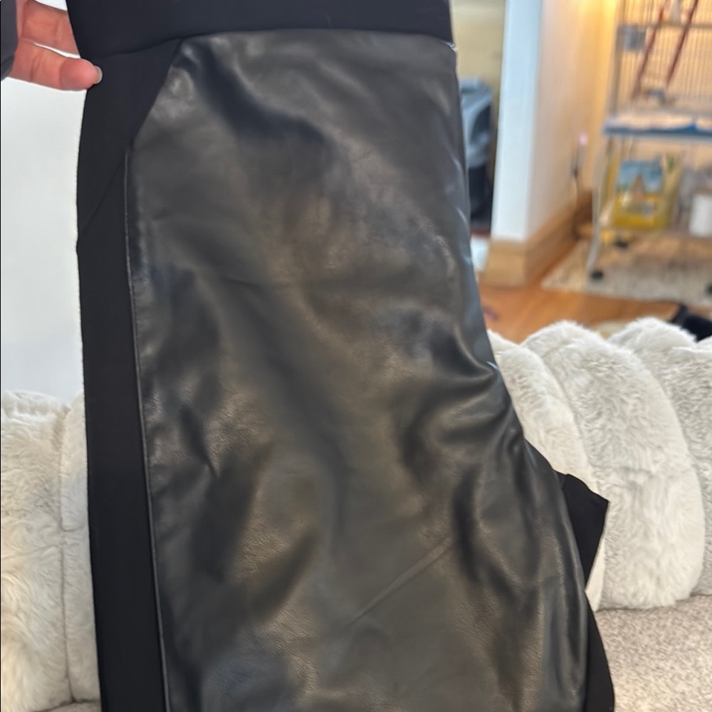 INC Black fabric and pleather front leggings